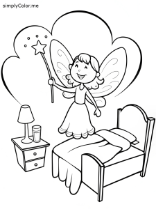 Tooth fairy coloring page, bold and easy Tooth fairy coloring page