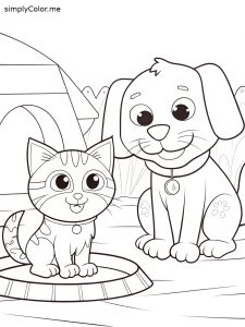 Cat and dog coloring sheet