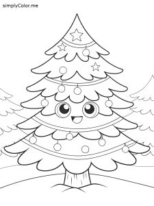 Christmas tree coloring book page