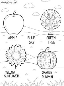 Coloring sheet with color words