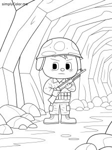 Easy color page for soldier in cave Easy color page for soldier in cave