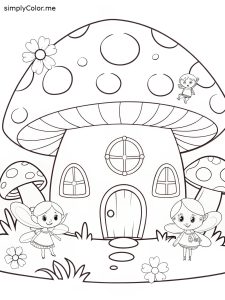 Fairy mushroom house coloring page, bold and easy Fairy mushroom house coloring page