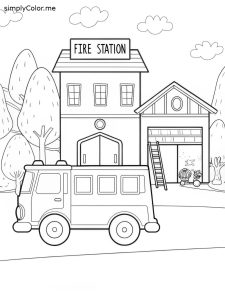 Fire station coloring page
