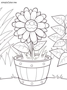 Flower in pot coloring page, bold and easy Flower in pot coloring page