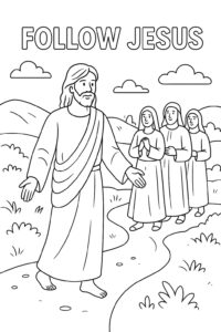 Follow Jesus coloring page, bold and easy Follow Jesus coloring page