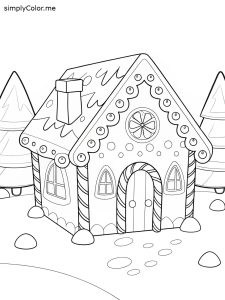 Gingerbread house color page, bold and easy Gingerbread house color page