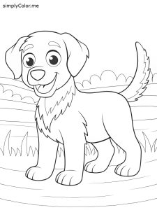 Golden retriever coloring page, bold and easy Golden retriever coloring page