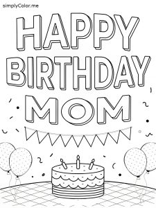 Happy birthday mom coloring page