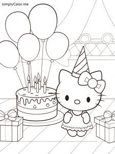 Hello kitty happy birthday coloring page