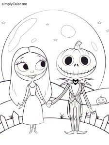 Jack and sally coloring page, bold and easy Jack and sally coloring page