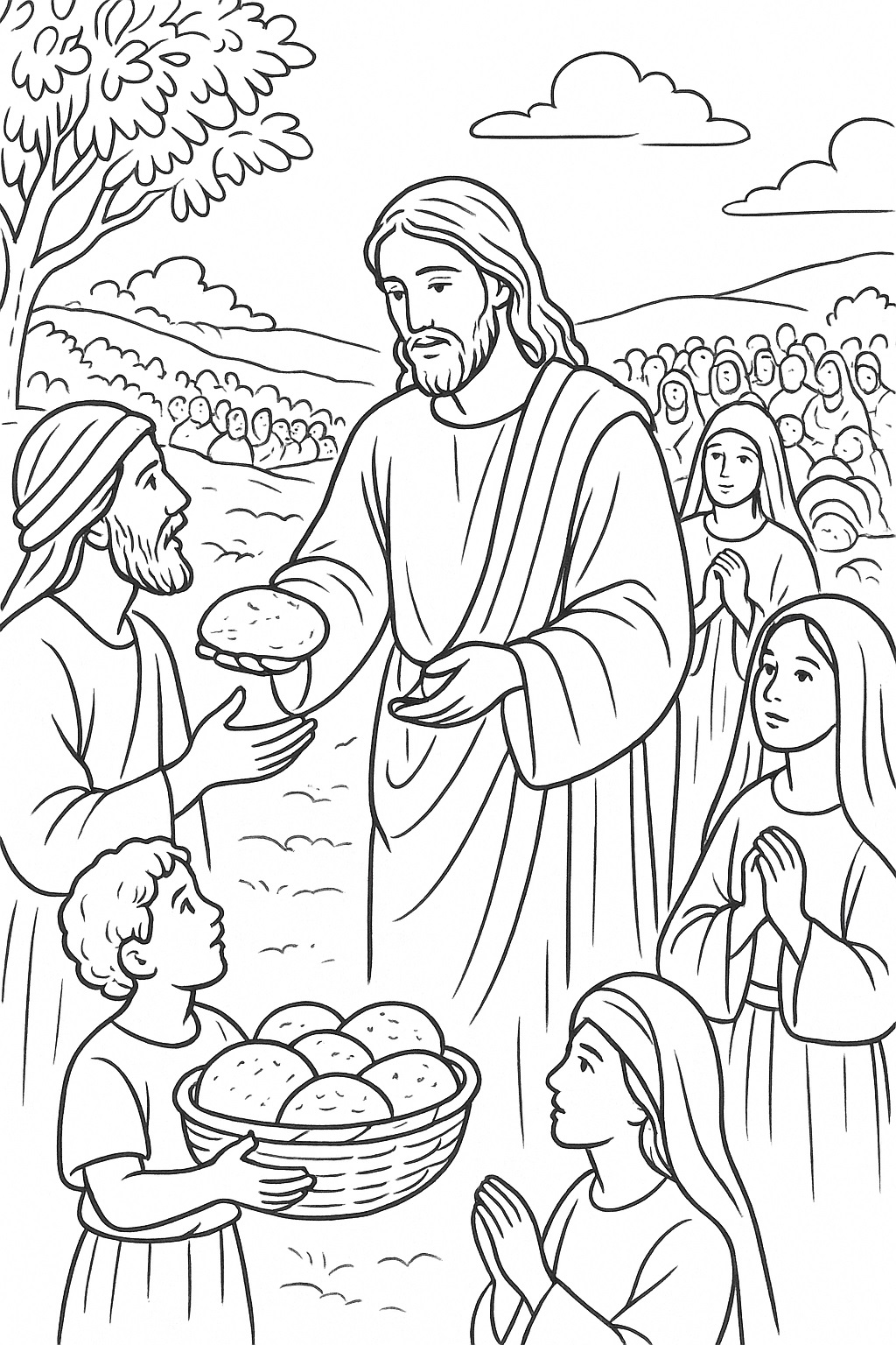 Jesus feeds the five thousand coloring page
