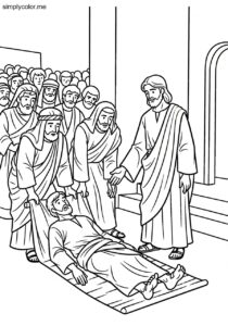 Jesus heals the paralytic coloring page