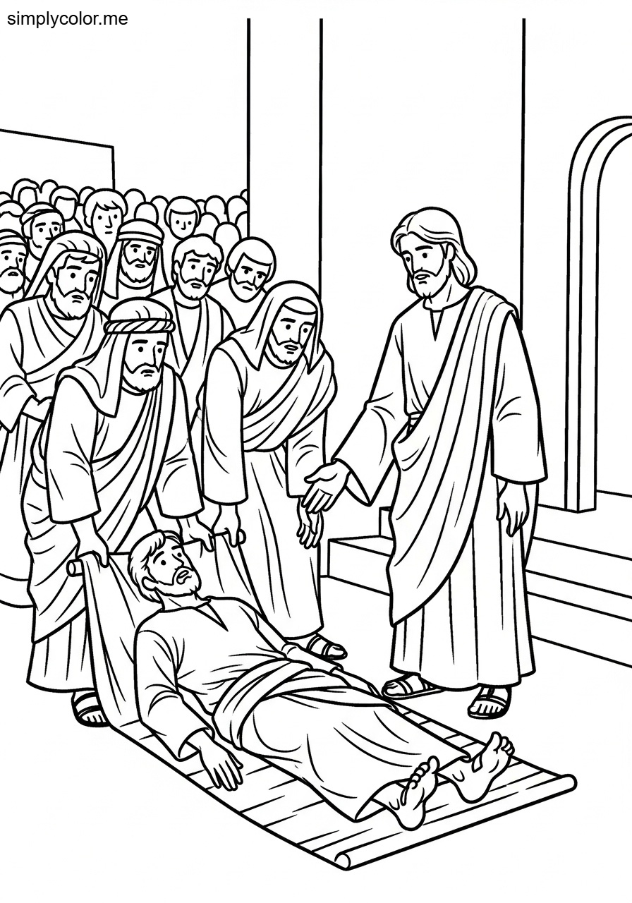 Jesus heals the paralytic coloring page