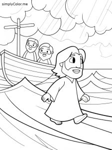 Jesus walks on water coloring page, bold and easy Jesus walks on water coloring page