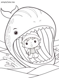 Jonah and whale coloring page