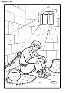 Joseph in prison coloring page for kids