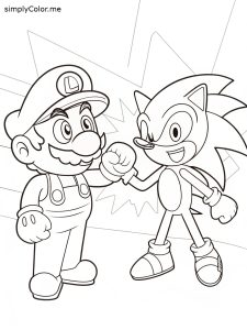 Mario and sonic coloring page