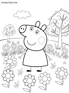 Peppa the pig in the garden coloring page
