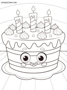 Printable birthday cake coloring page, bold and easy Printable birthday cake coloring page