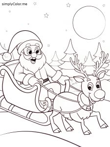Santa sleigh coloring page, bold and easy Santa sleigh coloring page