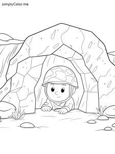 Soldier hiding inside cave coloring page, bold and easy Soldier hiding inside cave coloring page