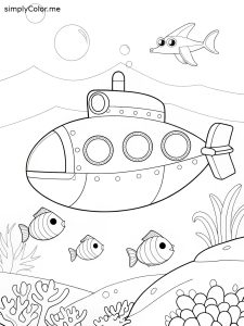 Submarine exploring sea coloring page