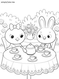 Tea party coloring page, bold and easy Tea party coloring page