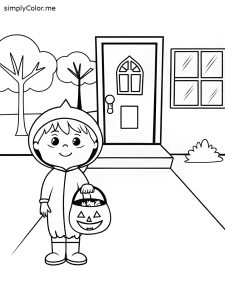 Trick or treat coloring page