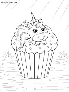 Unicorn cupcake coloring page