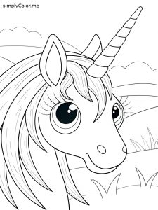 Unicorn head coloring page, bold and easy Unicorn head coloring page