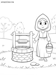 Woman at well coloring page