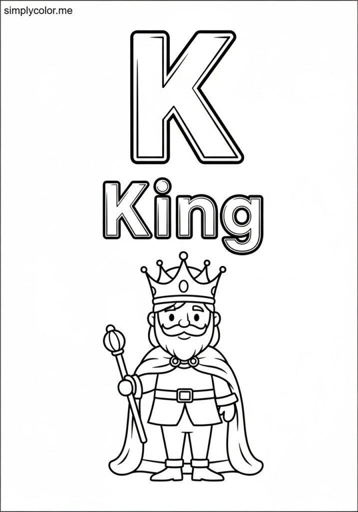 K is for King coloring page