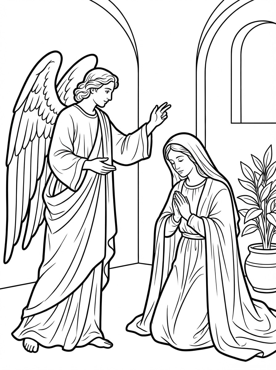 Mary and the Angel Gabriel coloring page