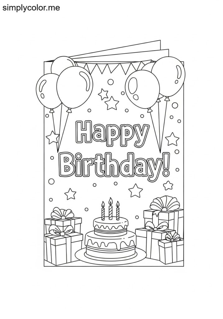 Printable coloring page - birthday card for kids
