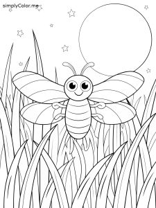 Printable firefly on the night meadow coloring page
