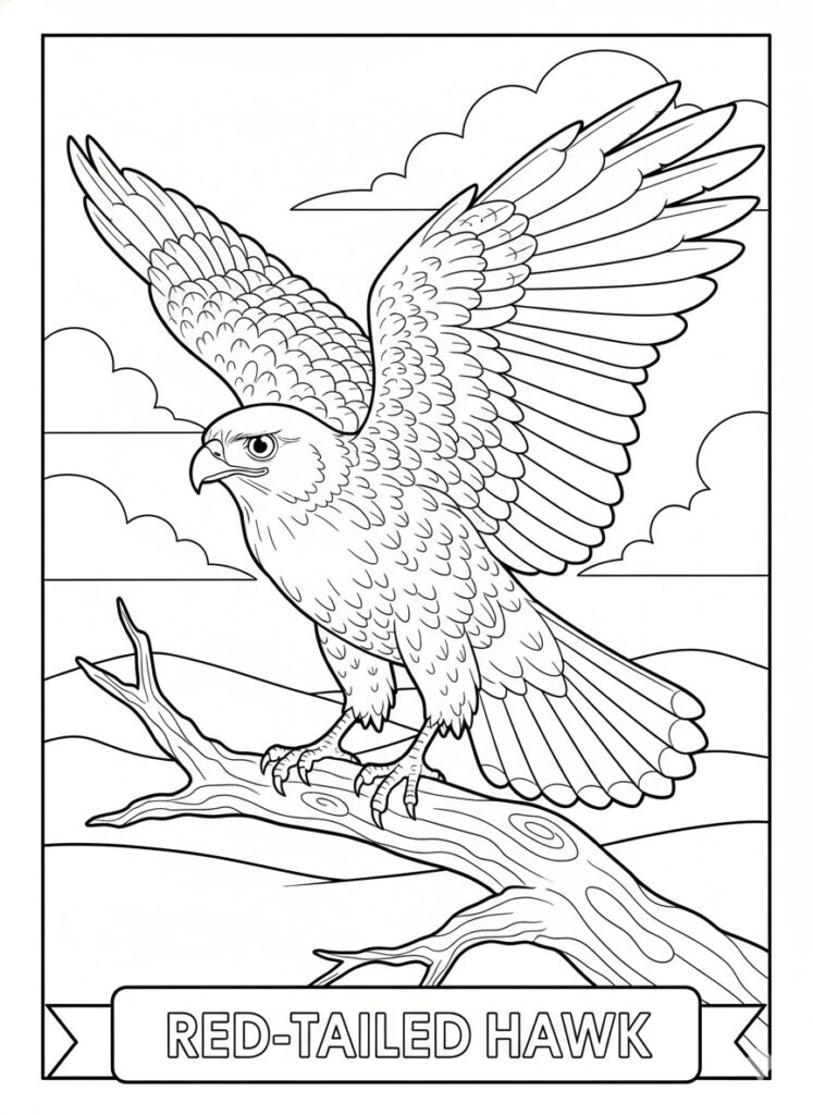 Red tailed hawk coloring page