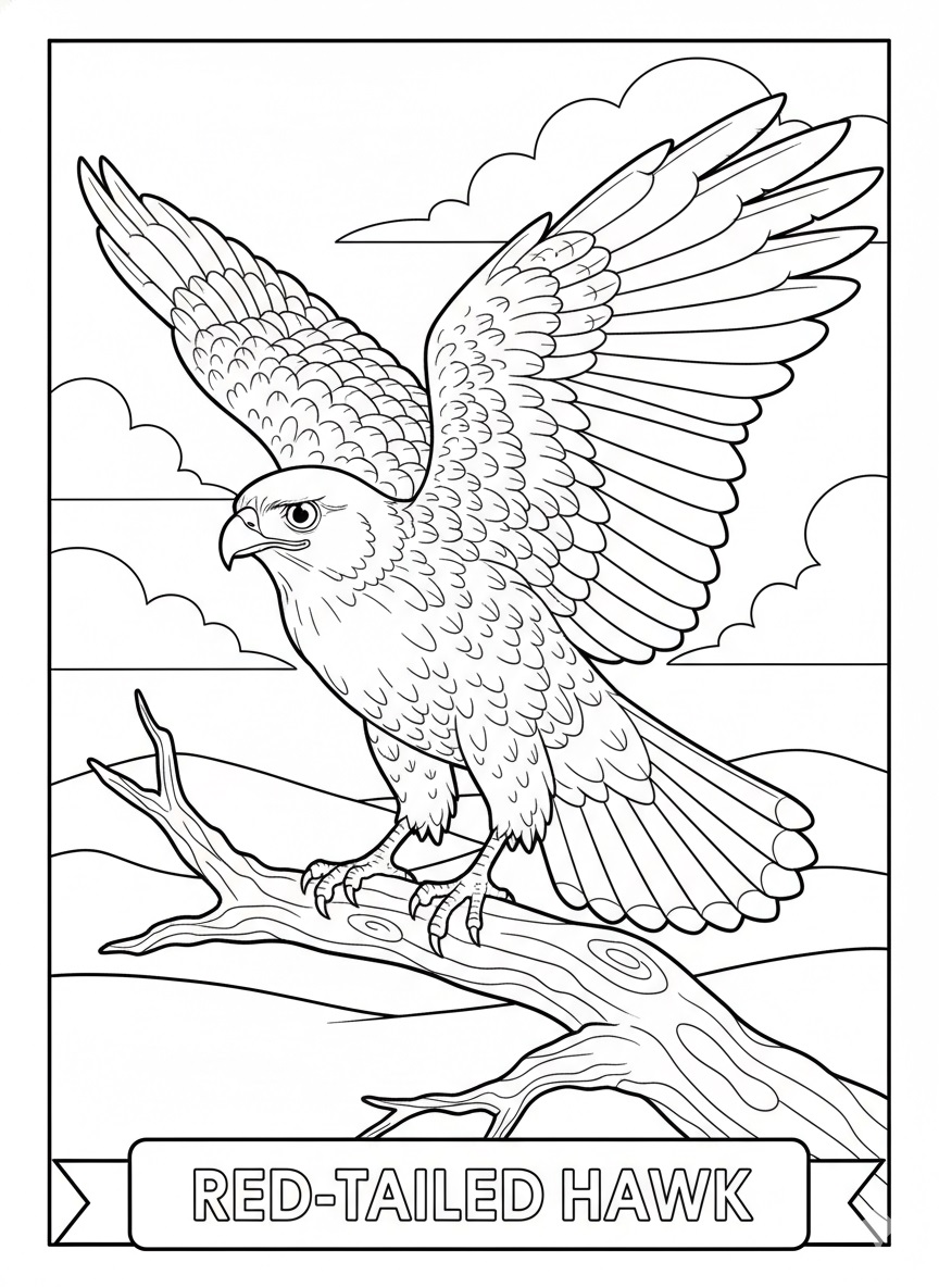 Red tailed hawk coloring page