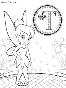 T is for Tinker Bell coloring page