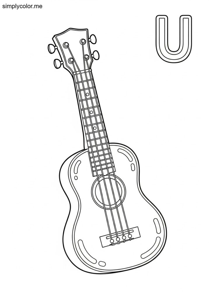 U is for Ukulele coloring page