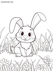 Bunny rabbit on the meadow coloring sheet Bunny rabbit coloring sheet
