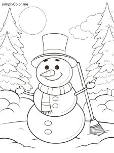 Coloring sheet of a snowman