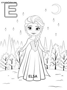 E is for elsa frozen coloring page