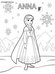 F is for frozen anna coloring page