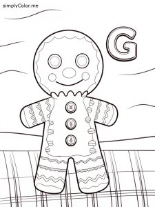 G is for gingerbread man coloring page