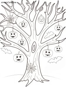 Halloween tree coloring page