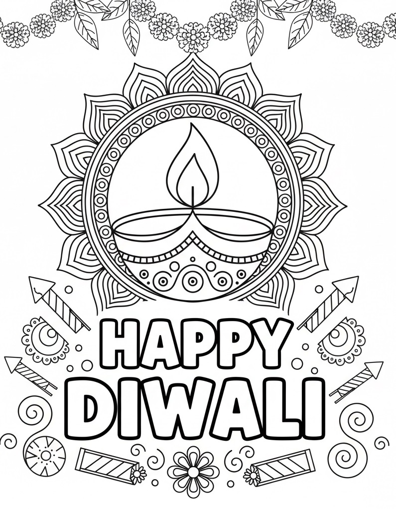 Happy Diwali coloring page