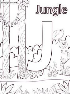J is for jungle coloring page