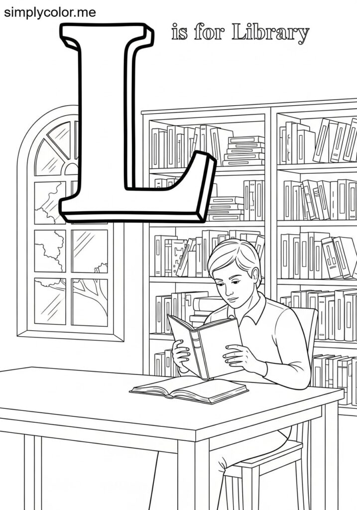 L is for library coloring sheet