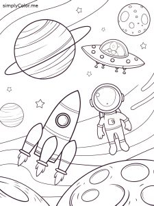 Space themed coloring sheet