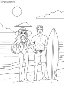 Barbie and Ken at the beach coloring page